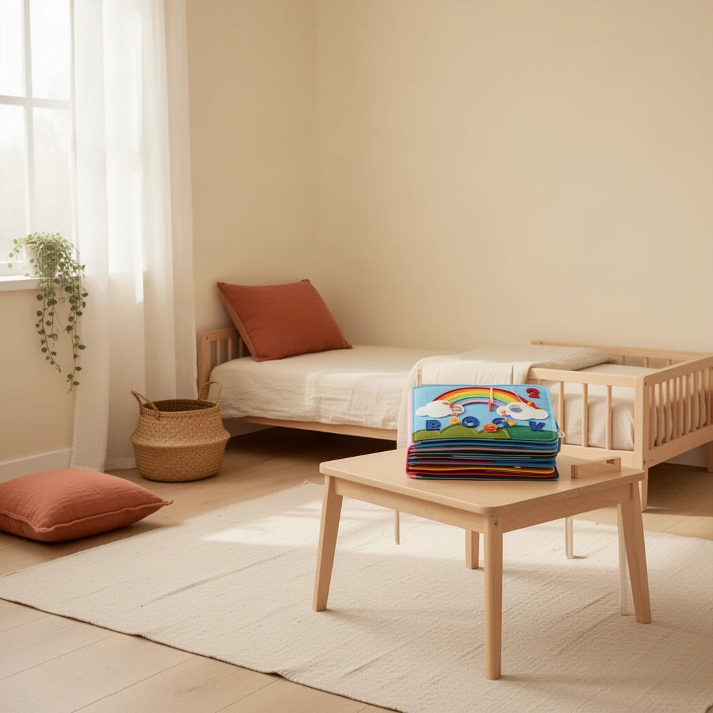 Livre Interactif Montessori dans une chambre Montessori, vue d’ensemble