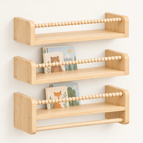 Lot de 3 bibliothèques enfant murales 60cm sur fond clair