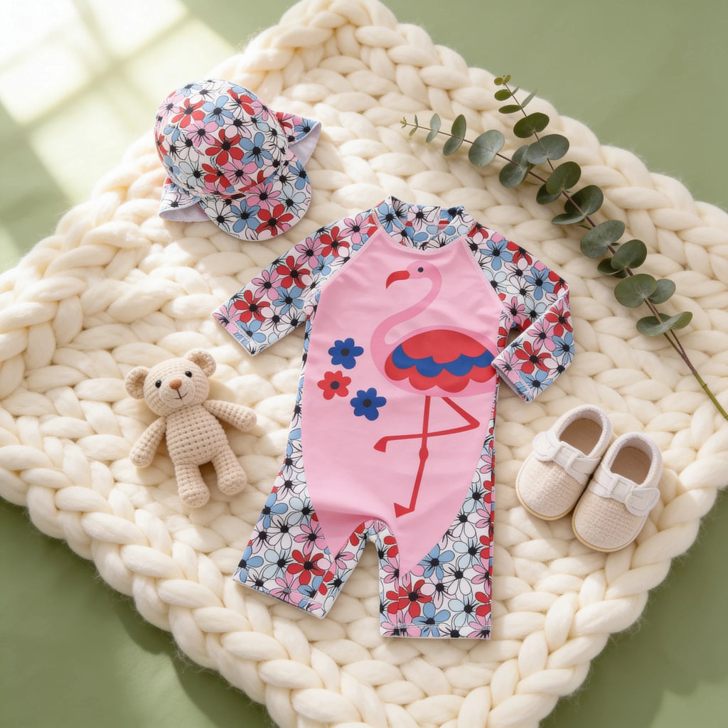 Combinaison Bebe Nageur Flamant Rose - Flamant Rose à Fleurs - Cocon