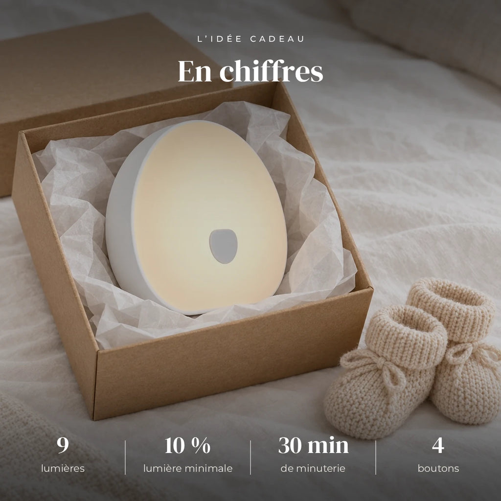 Machine à bruit blanc bébé rechargeable avec veilleuse dans sa boîte cadeau, idée cadeau de naissance