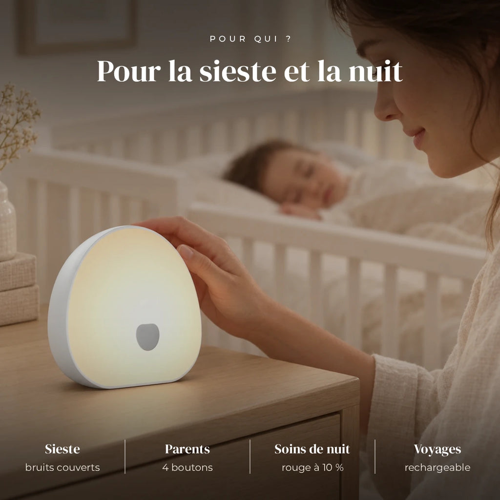 Machine à bruit blanc bébé rechargeable avec veilleuse utilisée la nuit dans la chambre de bébé