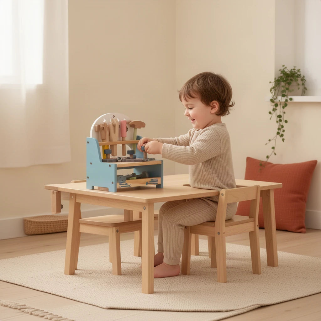 Mini Atelier Montessori : enfant qui joue seul dans sa chambre
