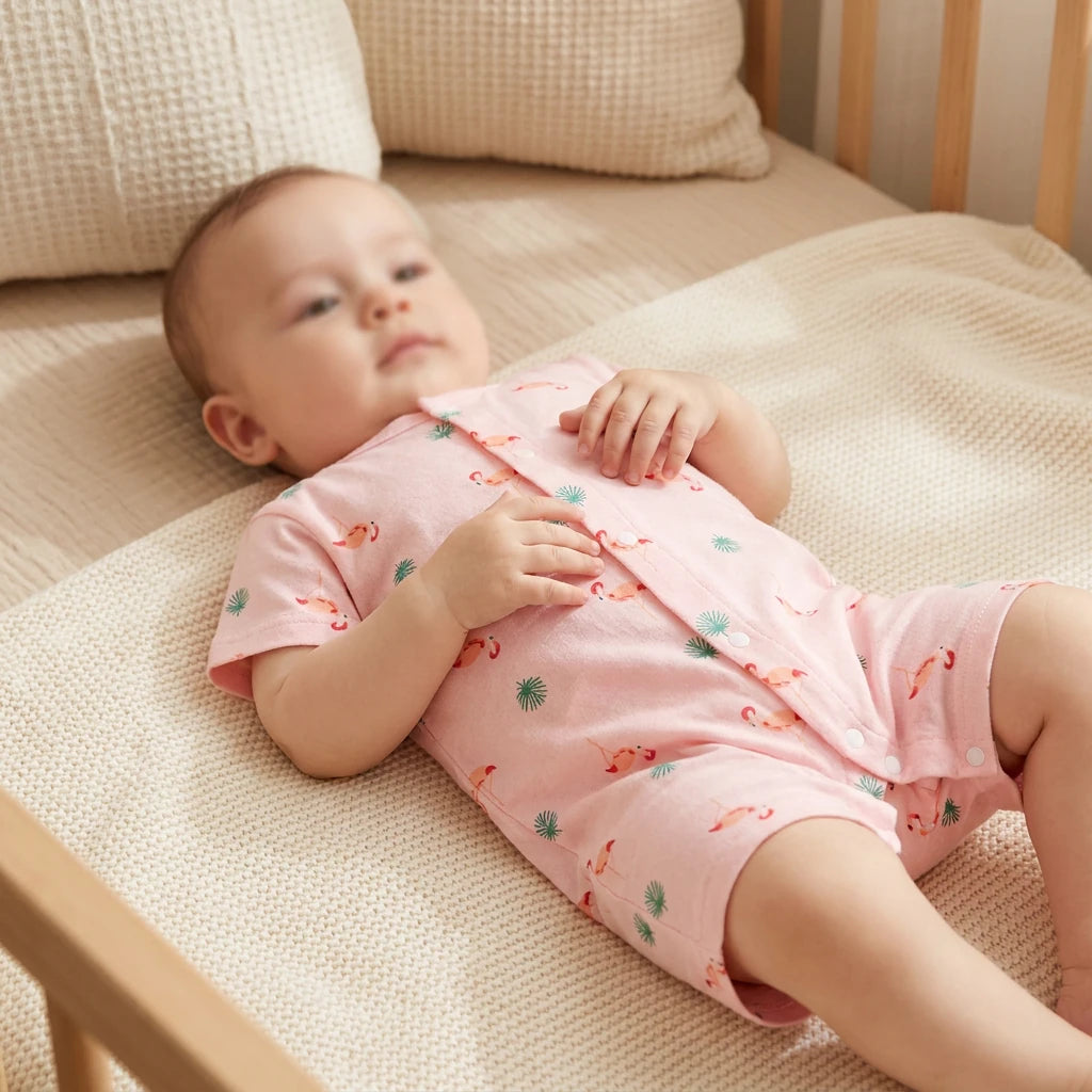 Combinaison Pyjama Bebe Oiseaux - Flamants Roses - Porté