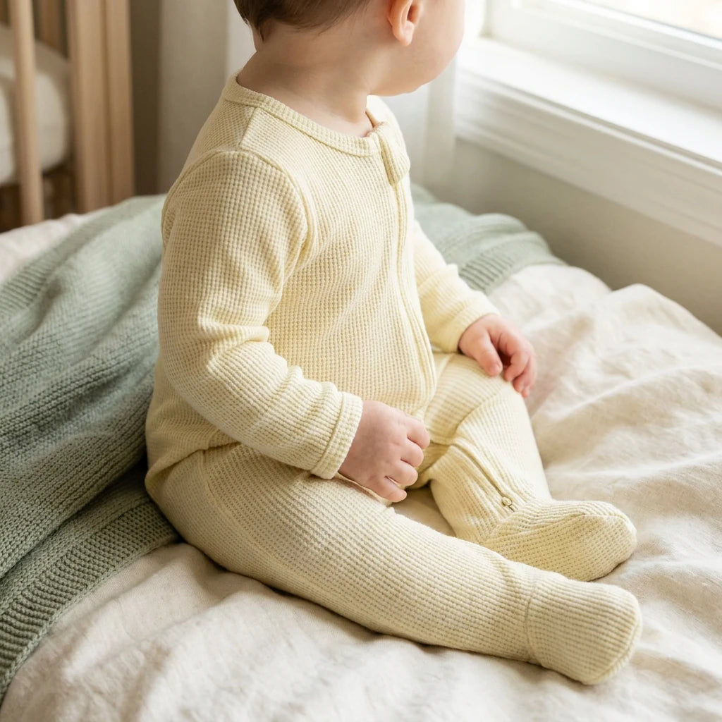 Combinaison Pur Coton Bébé - Jaune - Porté