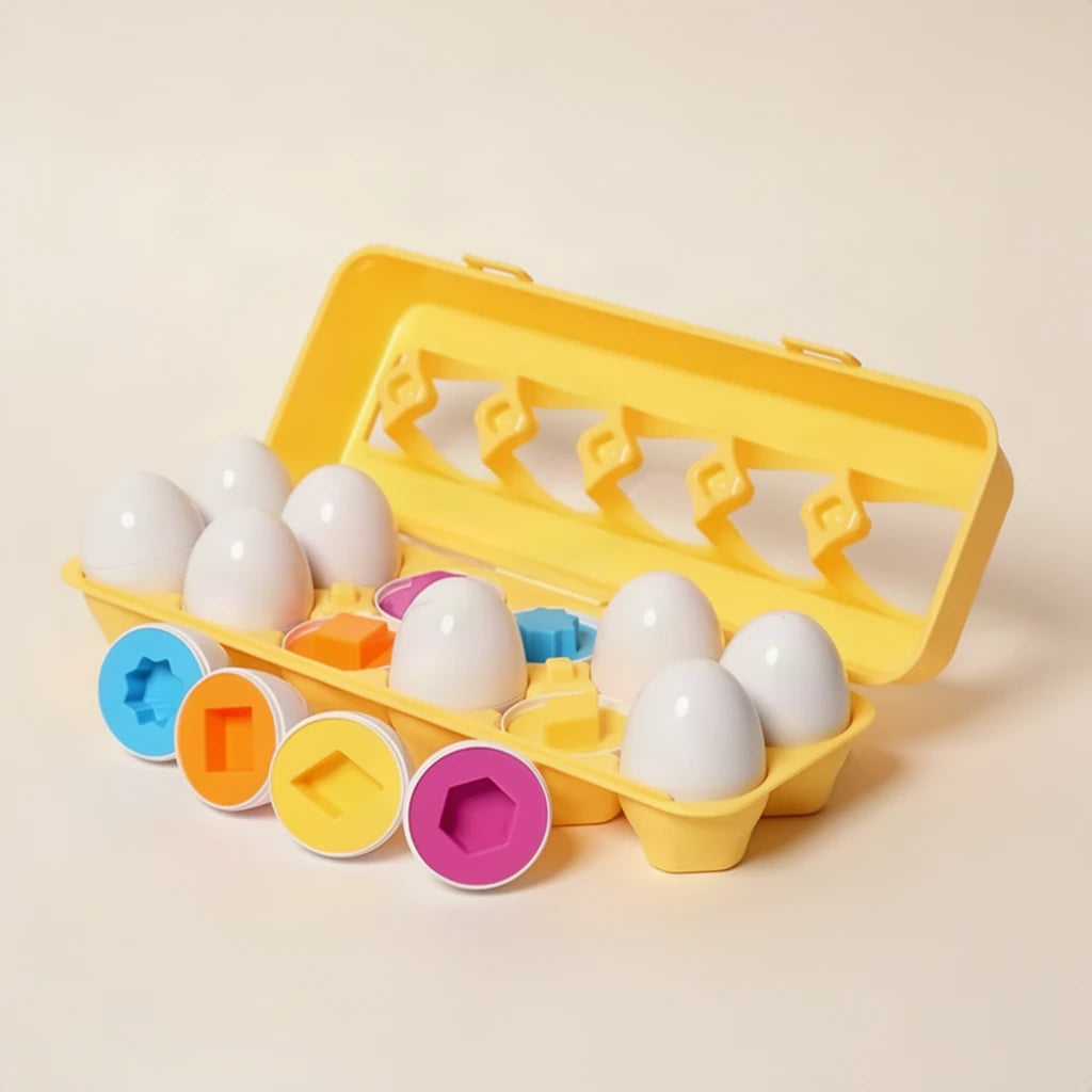 Œufs géométriques Montessori sur fond clair