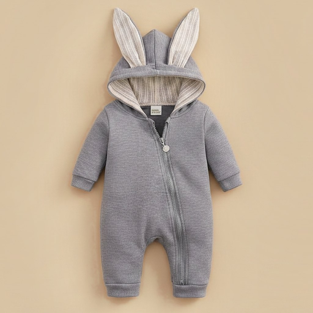 Combinaison Bébé Coton Lapin Manches Longues, coloris gris, vue de face