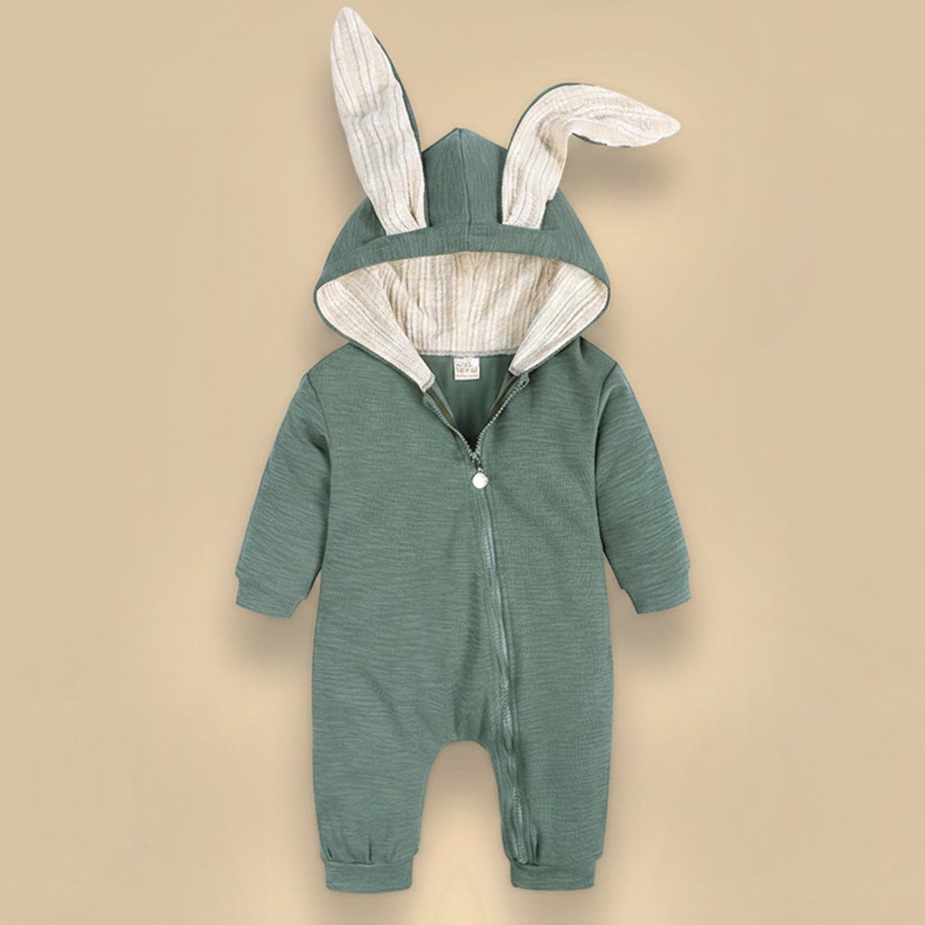 Combinaison Bébé Coton Lapin Manches Longues, coloris vert sauge, vue d'ensemble
