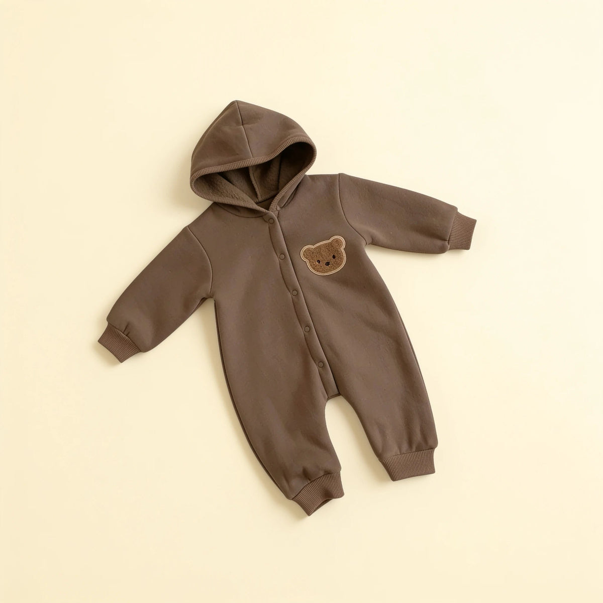 Combinaison Bébé Coton Ourson, coloris marron, à plat