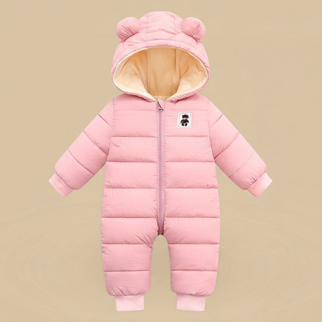 Combinaison Bébé Hiver Matelassée à Capuche, coloris rose, vue d'ensemble