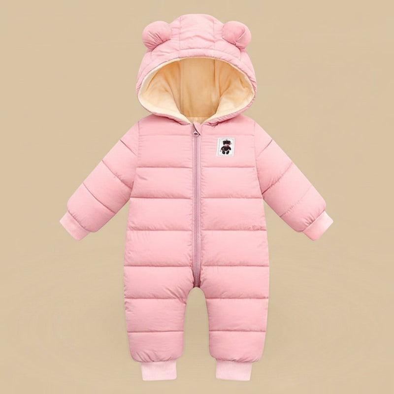 Combinaison Bébé Hiver Matelassée à Capuche, coloris rose, vue d'ensemble