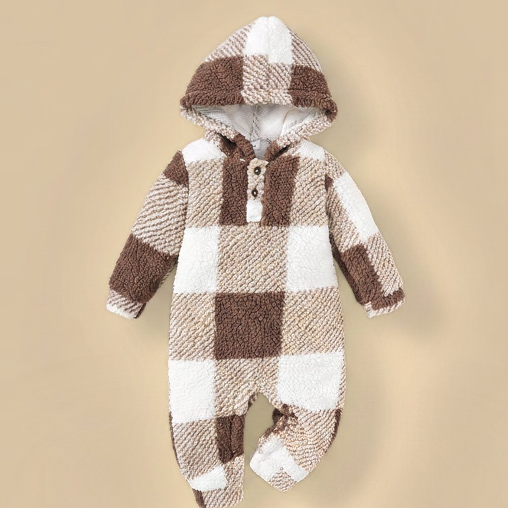 Combinaison Bébé Peluche 3-24 Mois, coloris carreaux marron, vue d'ensemble
