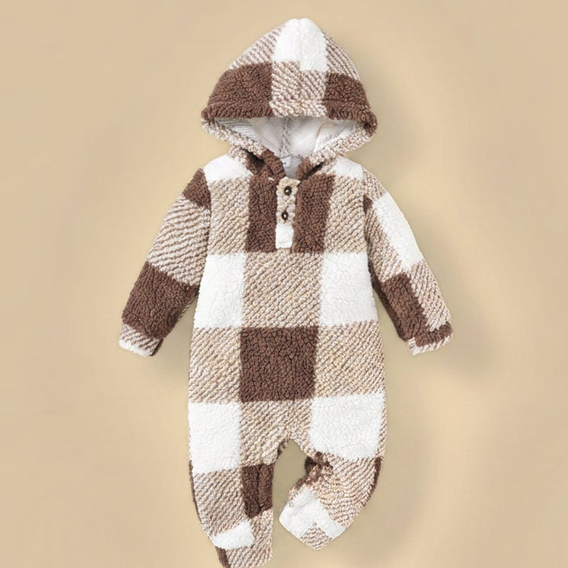 Combinaison Bébé Peluche 3-24 Mois, coloris carreaux marron, vue d'ensemble