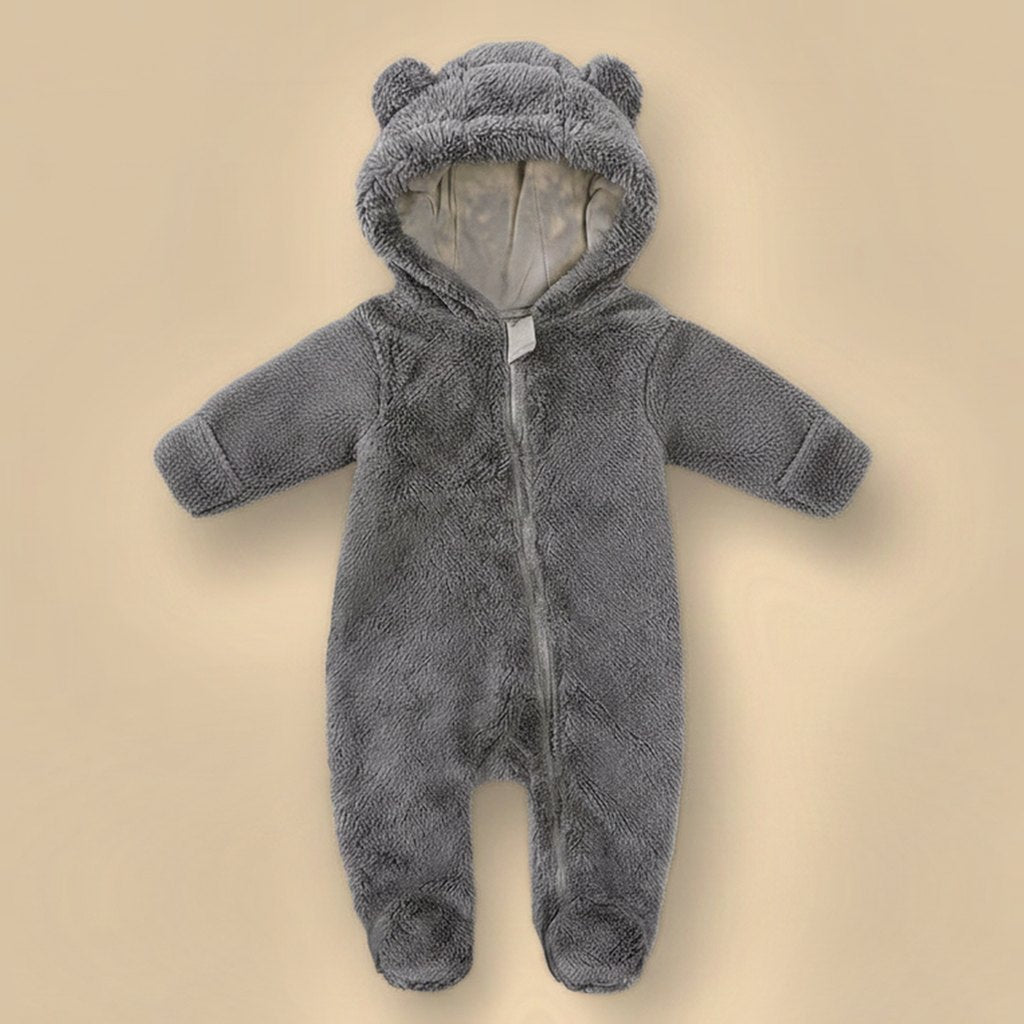 Combinaison Bébé Polaire Ourson à Capuche, coloris gris, vue de face