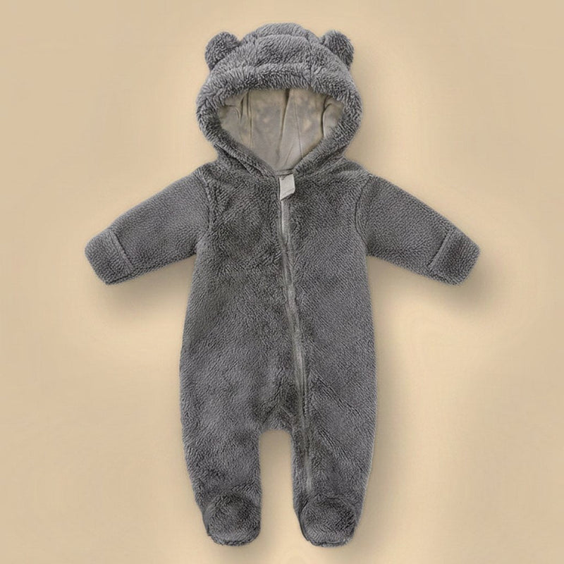 Combinaison Bébé Polaire Ourson à Capuche, coloris gris, vue de face