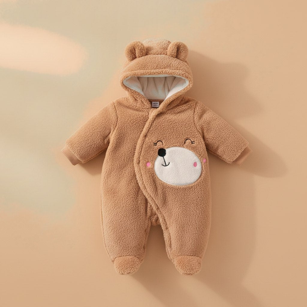 Combinaison Bébé Sherpa Lapin ou Ourson, coloris beige ourson, vue de face