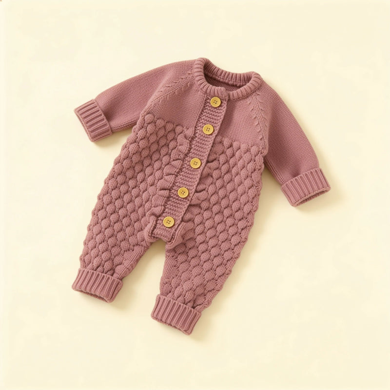 Combinaison En Tricot Bébé, coloris mauve, à plat