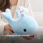 Peluche baleine bleue adorable toute douce tenue en main. Le compagnon du coucher : bleu ciel, format câlin, solide