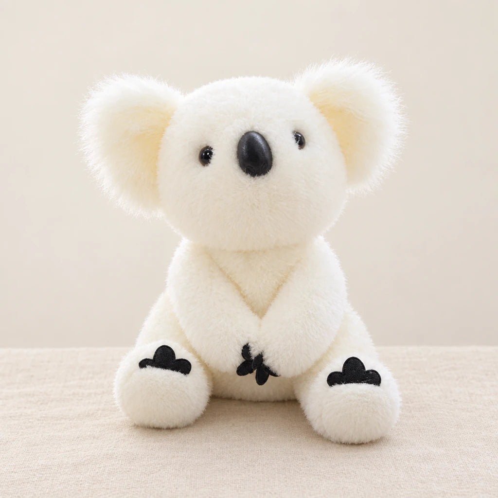 Peluche koala avec son bébé blanche sur fond crème, en studio