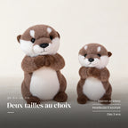 Loutre en peluche attendrissante sur fond crème, en studio. Deux tailles au choix : marron et blanc, moelleuse à souhait, dès 3 ans