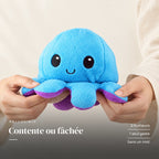Peluche pieuvre réversible tenue en main. Contente ou fâchée : 2 humeurs, 1 seul geste, sans un mot