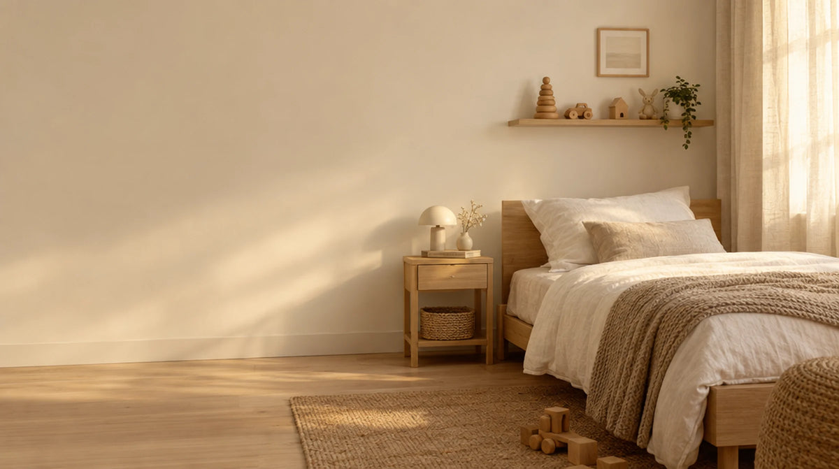 Chambre d'enfant lumineuse en chêne clair et lin