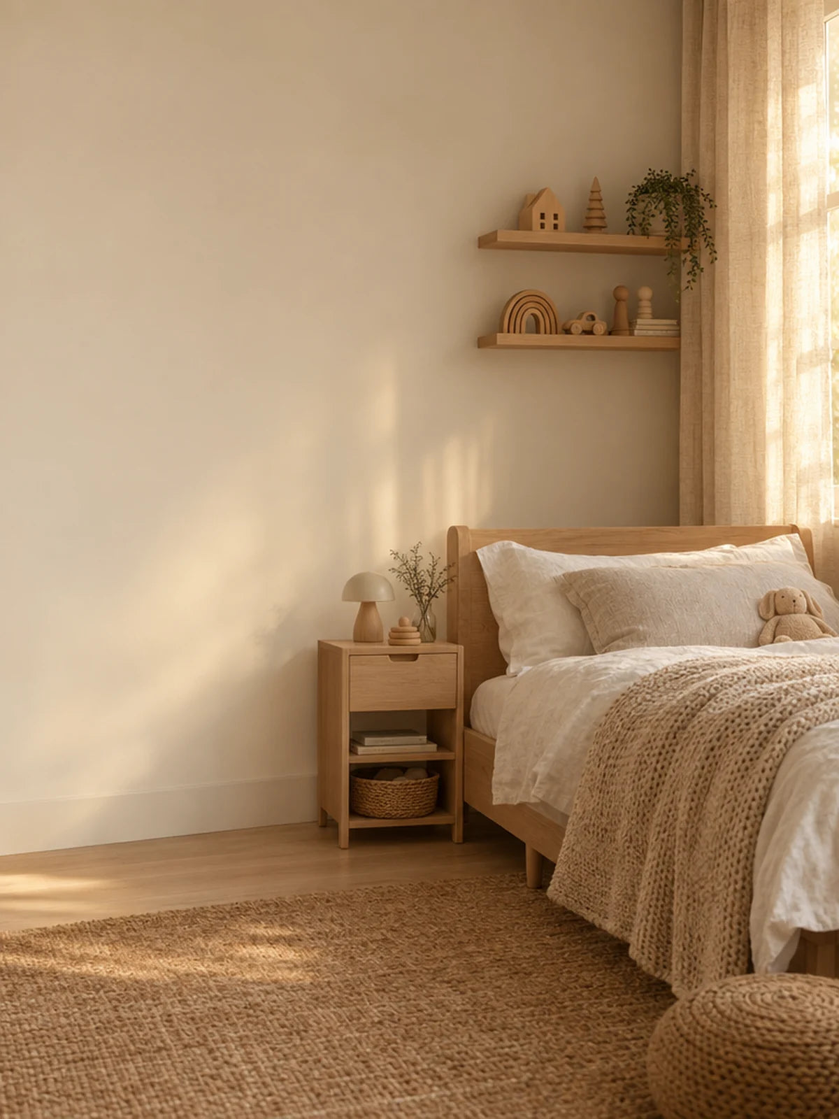 Chambre d'enfant lumineuse en chêne clair et lin