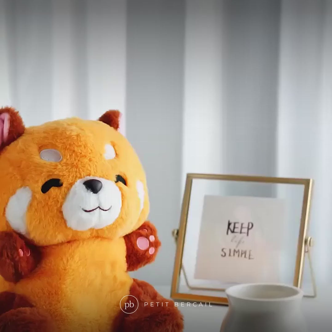 Peluche panda roux qui respire en vidéo : veilleuse et respiration lente