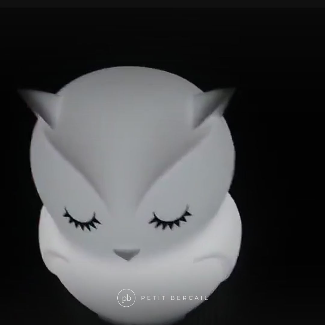 Veilleuse hibou en action : couleurs et lumière tamisée