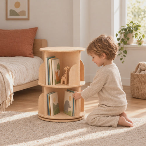 Vidéo de la bibliothèque enfant tournante en bois naturel 2 étages