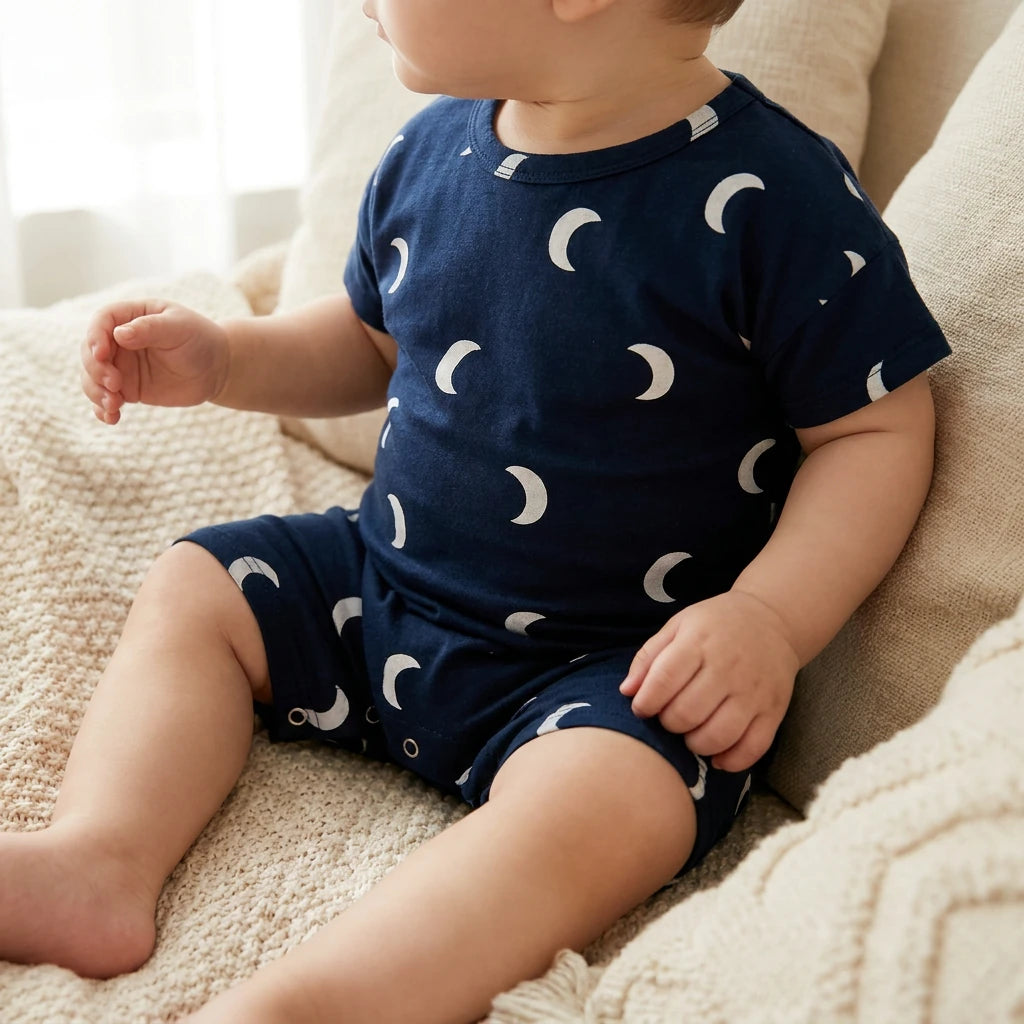 Combinaison Mariniere Bebe à Motif - Lune Noir - Porté