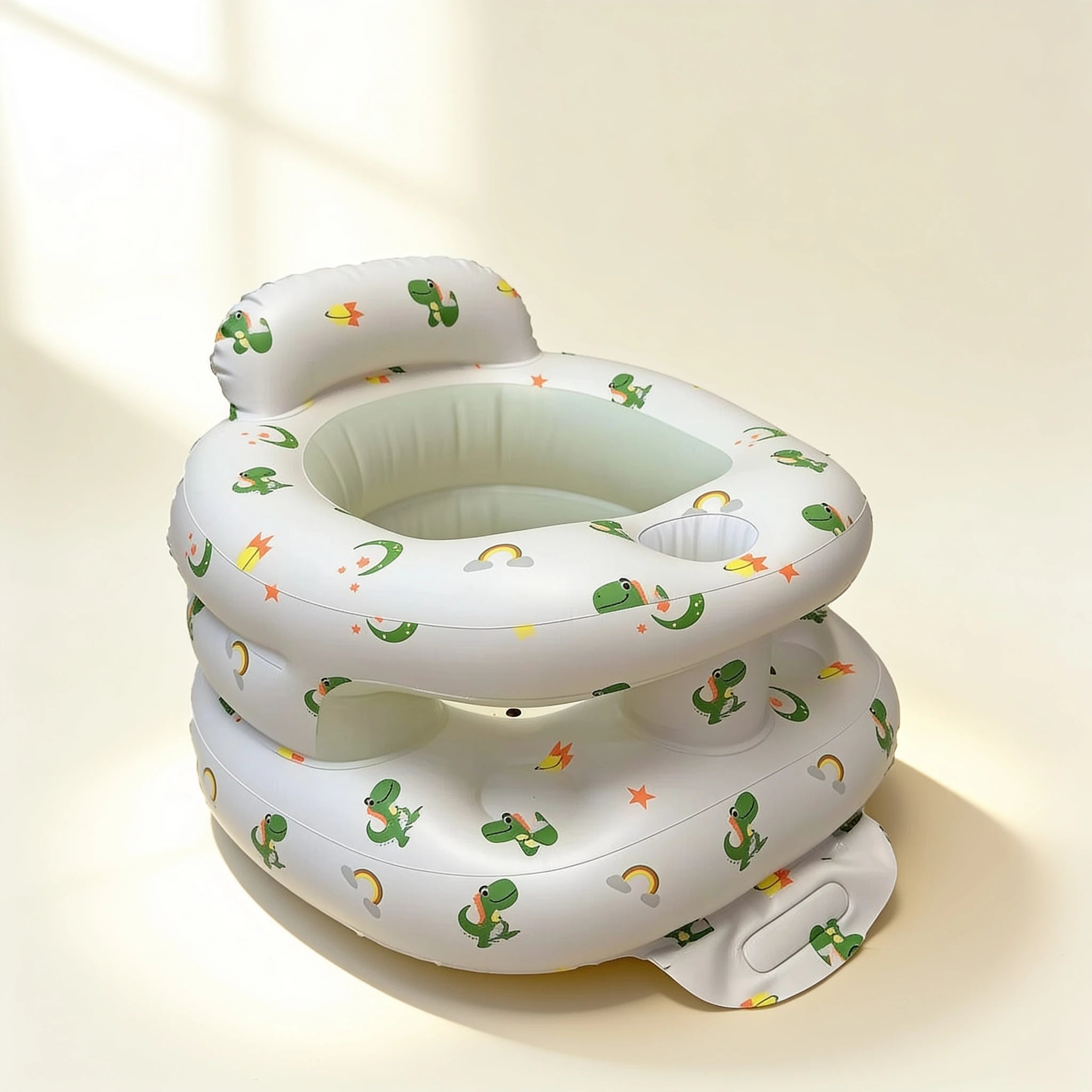 Transat de bain bébé gonflable protection 360° – coloris Dinosaure