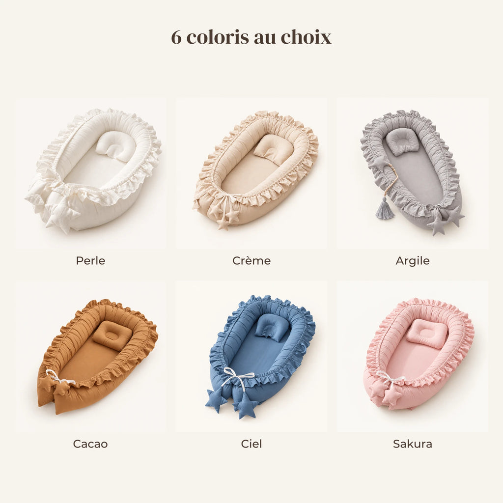 Réducteur de lit - Cocoon : les 6 coloris disponibles, perle, crème, argile, cacao, ciel, sakura