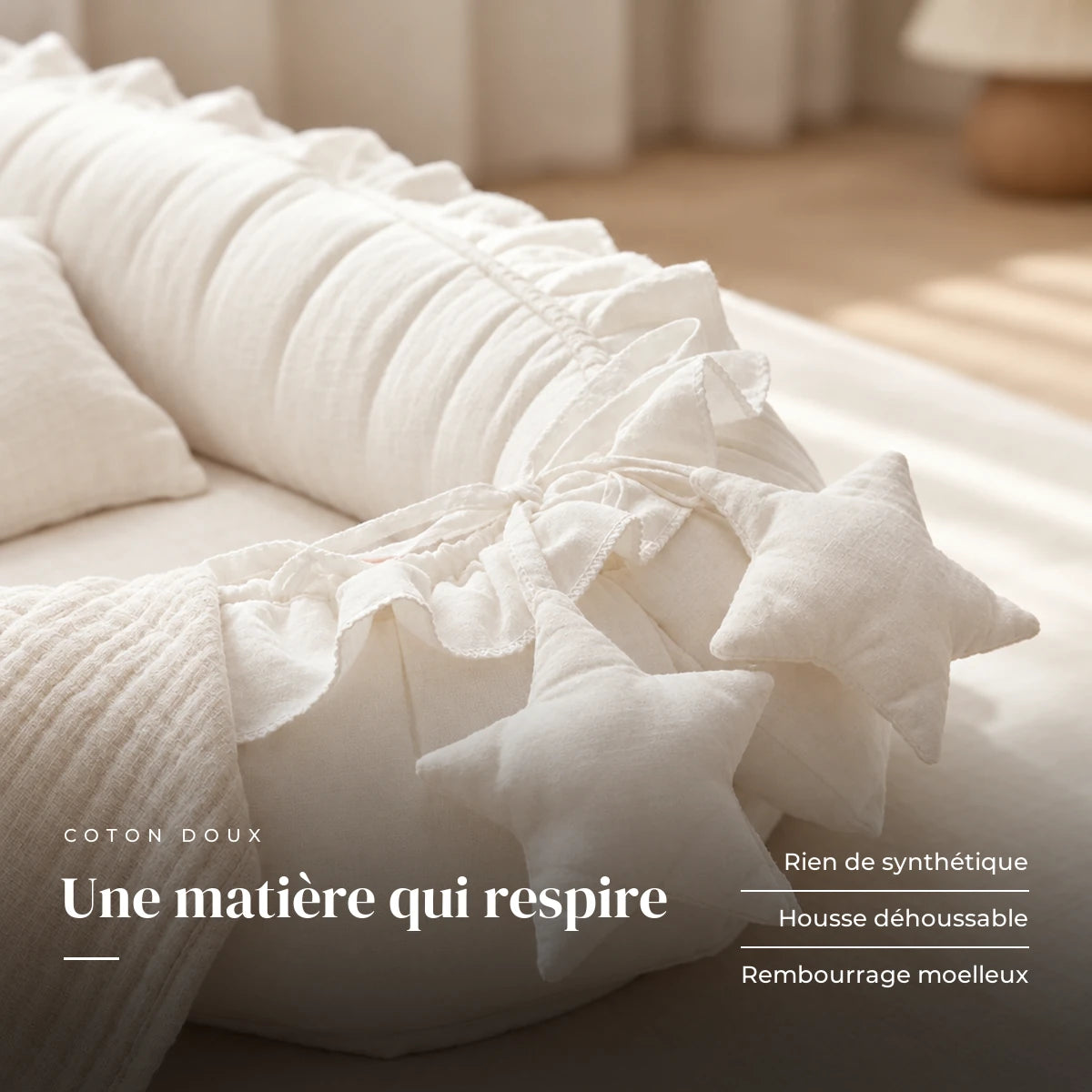 Gros plan sur le tissu et les finitions : Réducteur de lit - Cocoon