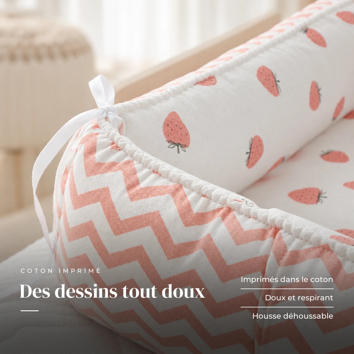 Gros plan sur le tissu et les finitions : Réducteur de lit - Cozy