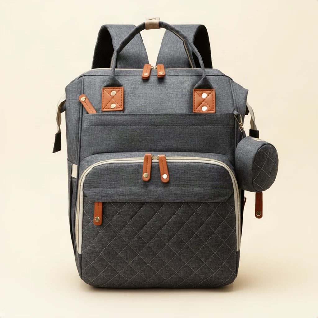 Sac à dos à langer 15 poches avec poches isothermes, couleur gris foncé