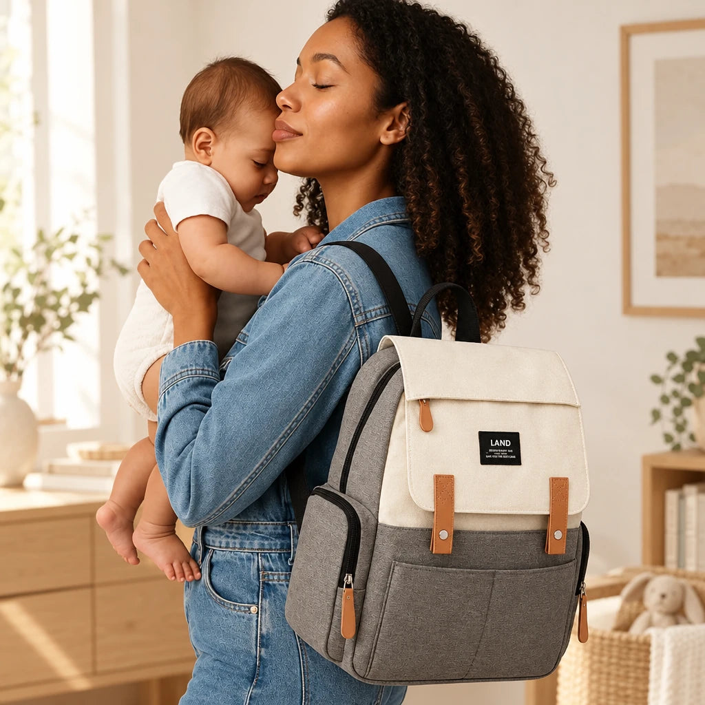 Sac à dos à langer 25 L avec matelas à langer porté sur le dos