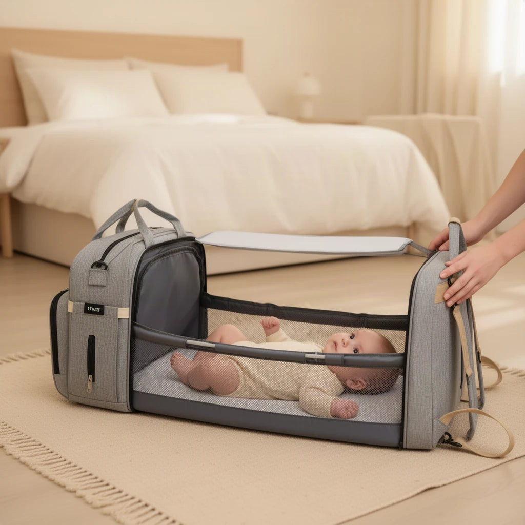 Sac à dos à langer avec couchette, 18 compartiments couchette dépliée, bébé allongé