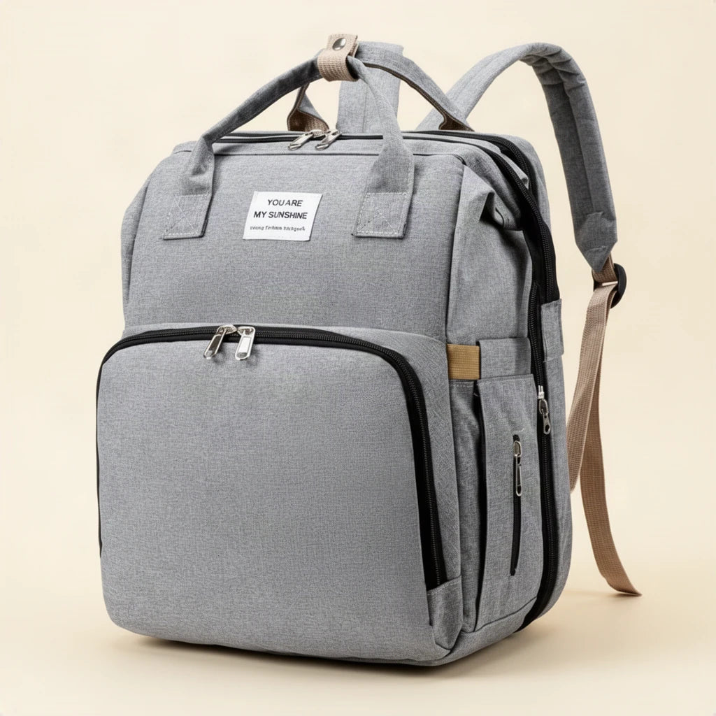 Sac à dos à langer avec couchette, 18 compartiments, couleur gris