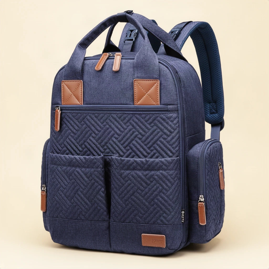 Sac à dos à langer imperméable avec poche isotherme, couleur bleu