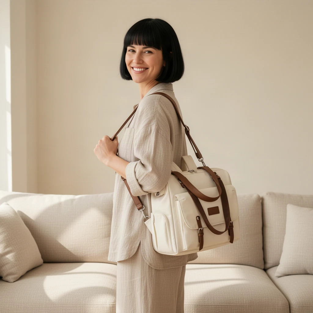Sac à langer convertible sac à dos avec bande trolley porté sur une épaule