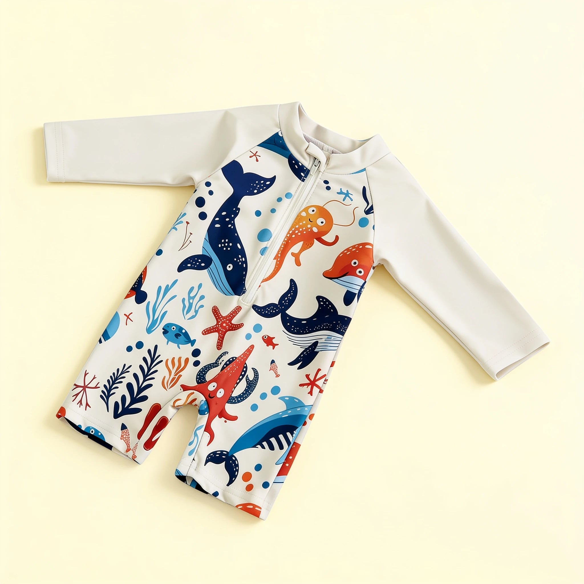 Combinaison Baignade Bebe Baleine - Blanc - Flat