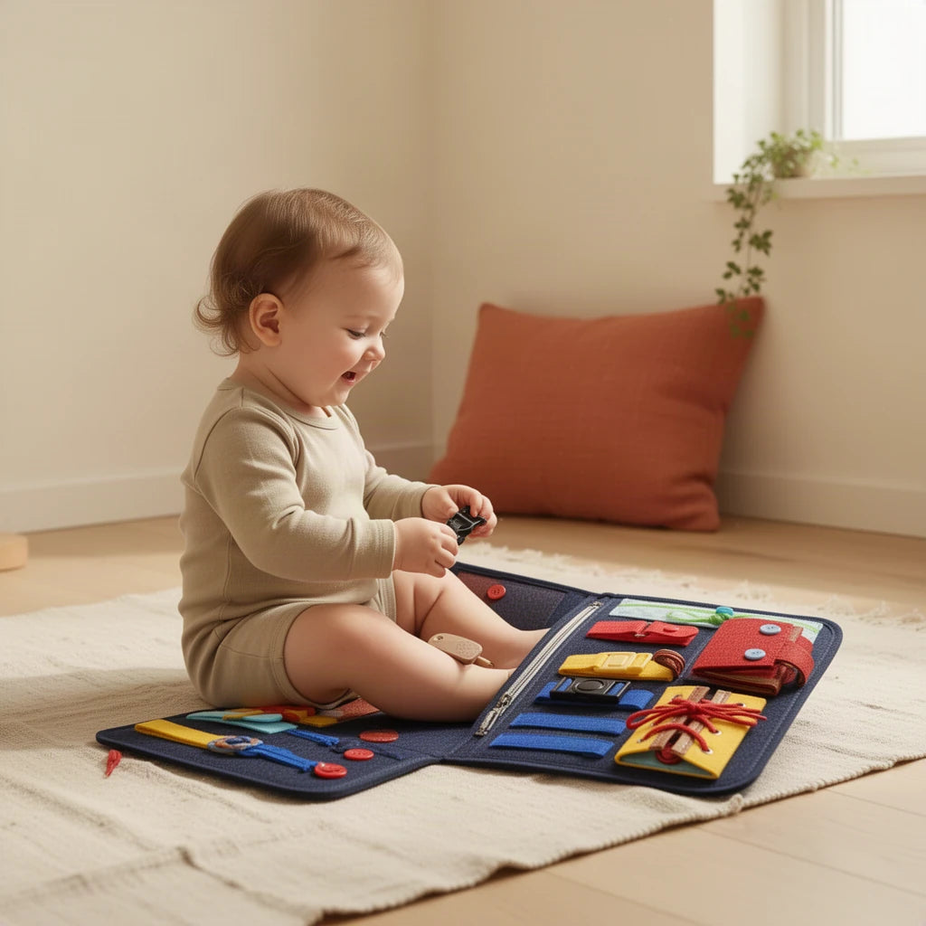Tableau d'Activités Montessori : enfant qui joue seul dans sa chambre