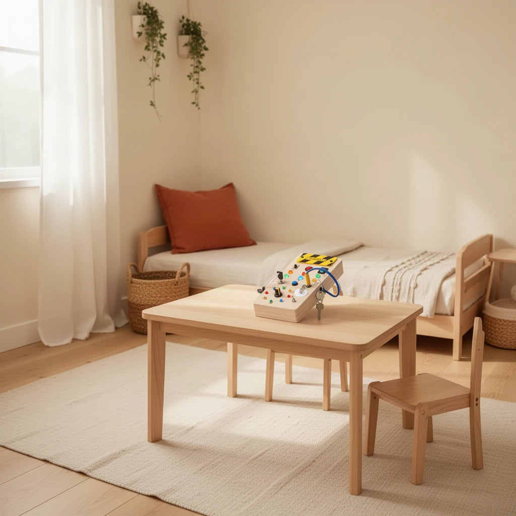 Tableau de Commutation Montessori dans une chambre Montessori, vue d’ensemble
