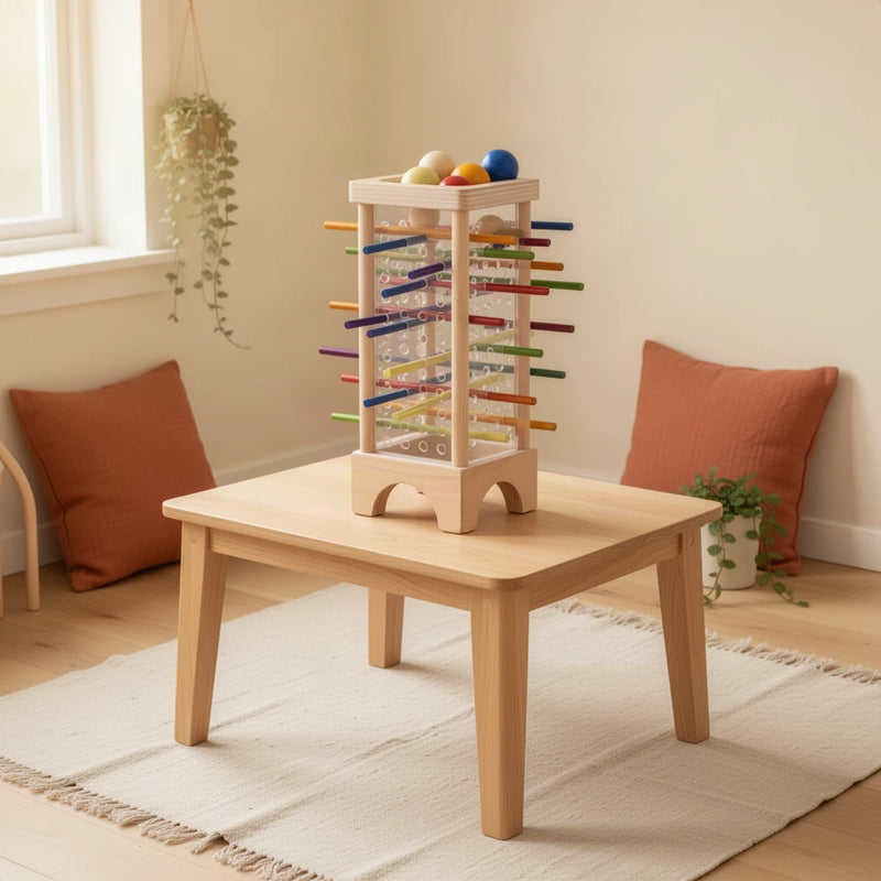 Tour à Billes et Bâtonnets Colorés Montessori dans une chambre d’enfant Montessori