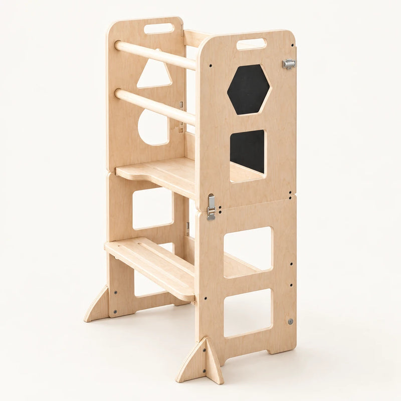 Tour d'apprentissage pliable : 3 en 1 avec tableau noir