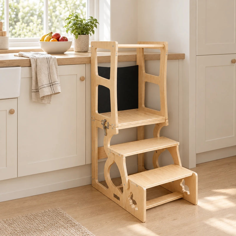 Tour d'observation montessori : 3 en 1 bois naturel