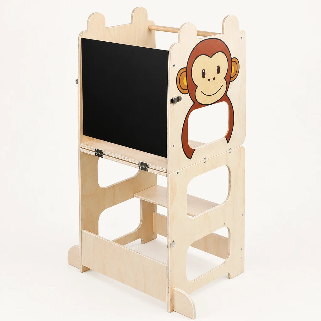 Tour montessori modèle singe sur fond clair