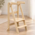Détail de la base, des pieds et des barres de la tour montessori pliable