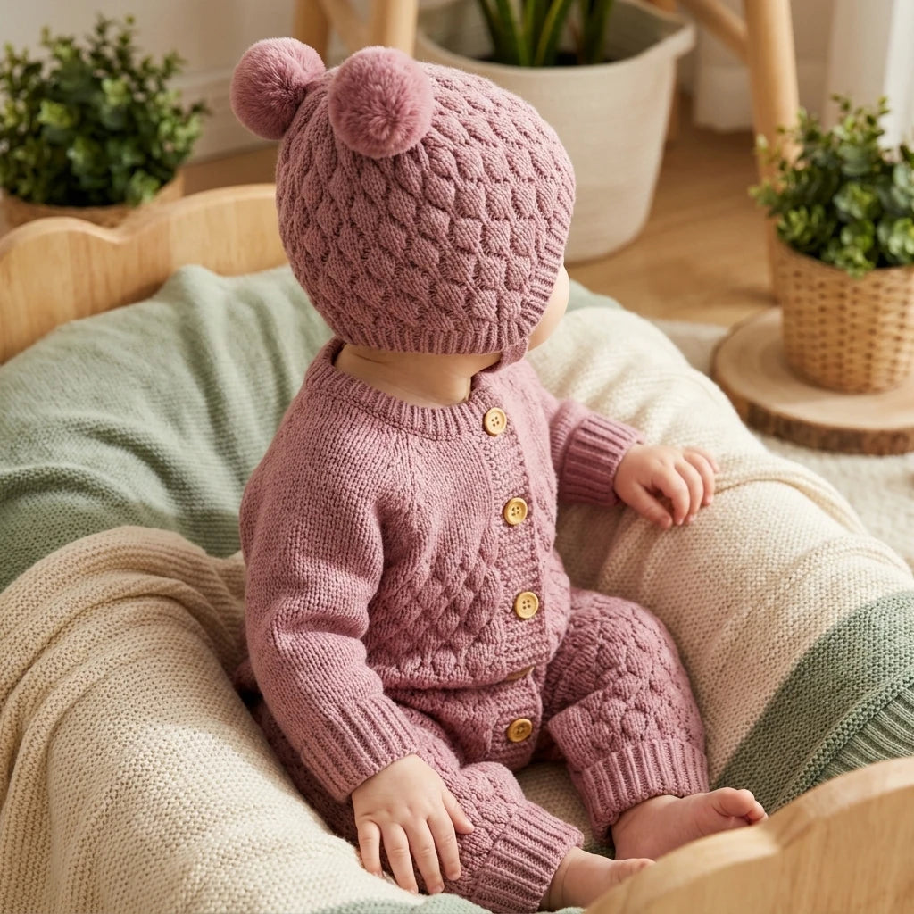 Combinaison En Tricot Bebe - Mauve - Porté