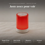 Veilleuse allaitement lumière rouge 670 nm : rouge 670 nm, rouge 670 nm et blanc chaud, barre tactile, luminosité en continu